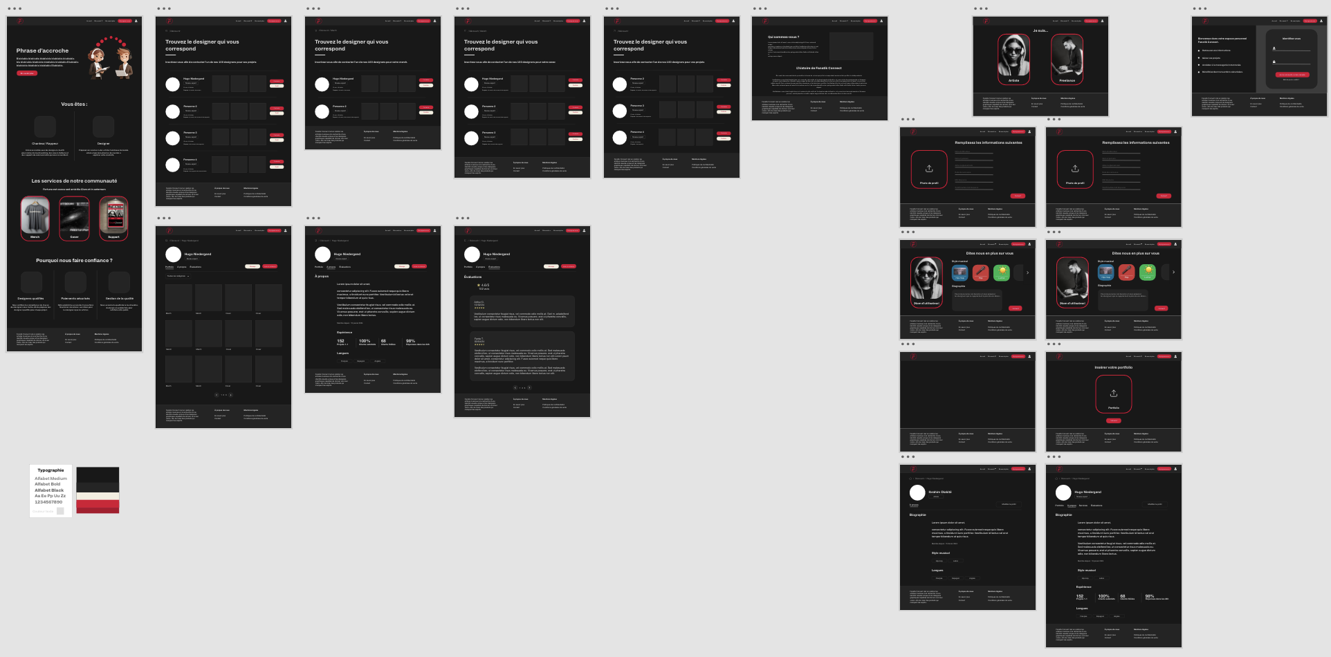 Wireframe du site Fanatik Connect, réalisé sur Adobe XD